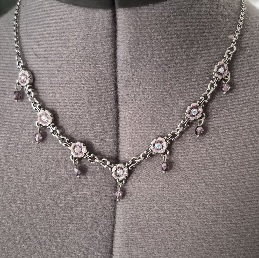Brighton Purple Flowers Swarovski Crystal Bib Necklace